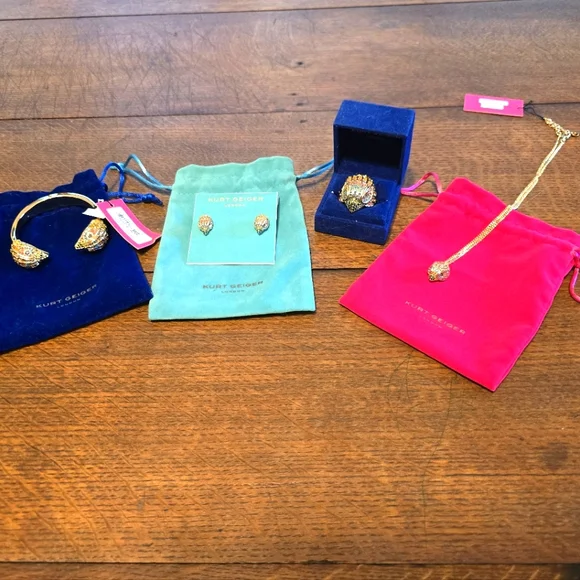 Kurt Geiger FULL SET Rainbow & Gold Eagle Ring, Earrings, Necklace, & Bracelet